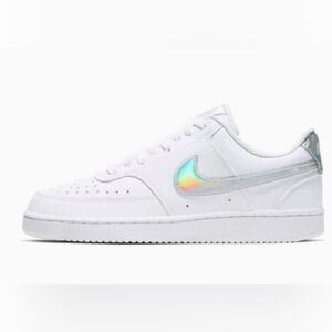 NIKE Court Vision Holographic Iridescent Rainbow Low White Trainers Sneakers 10M